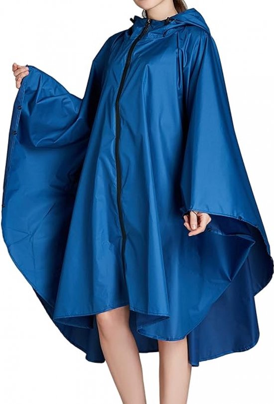 Regenjas - Waterdichte regenjas met capuchon en ritssluiting - Poncho - Casual wandelregenjas voor fietsen - Poncho - Fietsregenjas voor heren en dames - Heren regenjas - Fietsregenjas - Unisex - Capuchon en kliksluiting - Waterdicht - Blauw