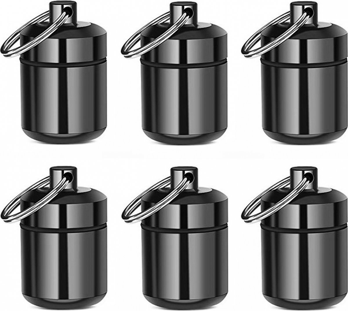Goedkoopste Pillendoosje - 6 stuks - Sleutelbos - Waterdicht - Pillendoosje voor Aan Sleutelhanger - Aluminium - voor medicatie/pillenkoker - Waterdichte pillenkoker