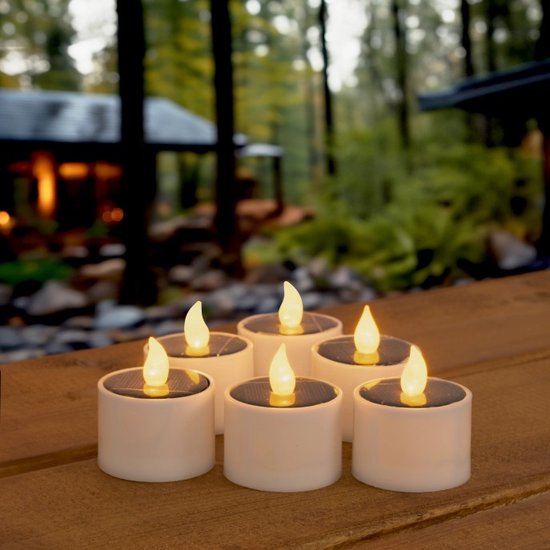 Solar waxinelichtjes en led kaarsen – Set van 6 stuks - Kaarsjes op zonne-energie - Oplaadbare waxinelichtjes - Met vlameffect - Inclusief schemersensor