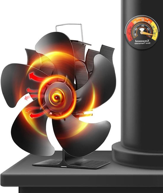 Vulpes Goods Houtkachel Ventilator - Haard Ventilator - Ecofan - 6 Bladen - Zwart
