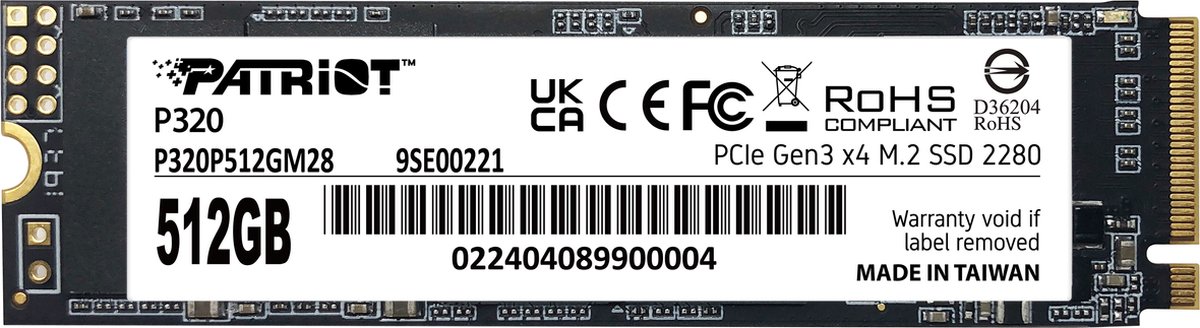Patriot Viper P320 - SSD - NVMe - Hoge Snelheid - 512GB Capaciteit