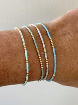 Jomide Armbandjes Bohemian - Blauw/Groen/Goudkleurig - 4 stuks