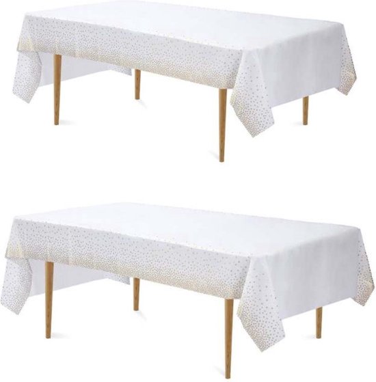 Joya Party® 2x Wit & Goud Plastic Wegwerp Tafelkleed Set | Verjaardag Versiering | Abraham Sarah Feest Decoratie | 274 x 137 cm
