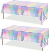 Set de nappes jetables en plastique holographique Joya Party® 2x | Décoration d'anniversaire Unicorn | Fête de Décoration sirène | Couleur arc-en-ciel Argent | 137 x 274 cm