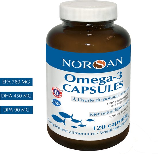 NORSAN | OMEGA-3 CAPSULES | 1500 MG | EPA 707 MG | DHA 368 MG | DPA 84 MG | VITAMINE E | PUUR EN ZUIVER | 120 CAPSULES