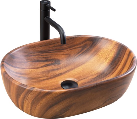 Rea Amelia Wood Mat Lavabo à poser imitation bois 48x34,5 cm