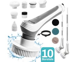 GoScrub® Elektrische Schoonmaakborstel – Cleaning Master Grijs – Schrobber Met Steel – Poetsmachine – Schrobborstel – Voor Badkamer en Keuken – 10 Opzetstukken