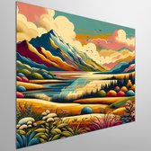 Acryl landschap schilderij | Prismatische panorama met levendige kleuren en abstracte landschapselementen | Kunst - 20x20 centimeter op Dibond | Foto op Dibond