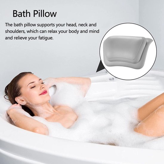 Koelaa Badkussen Waterafstotend & 3D Ergonomisch - Hoofdsteun met 2 Antislip Zuignappen voor Badkuip, Neksteun - Badaccessoires voor Thuis Spa - Zwart