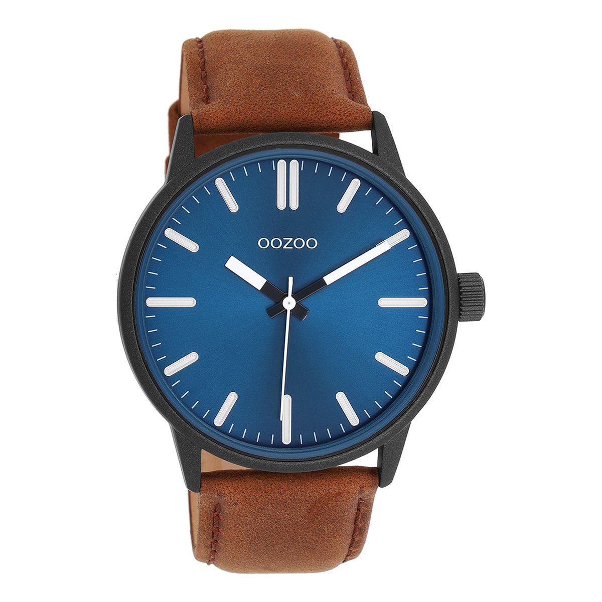 OOZOO Timepieces - Zwarte horloge met bruine leren band - C11401