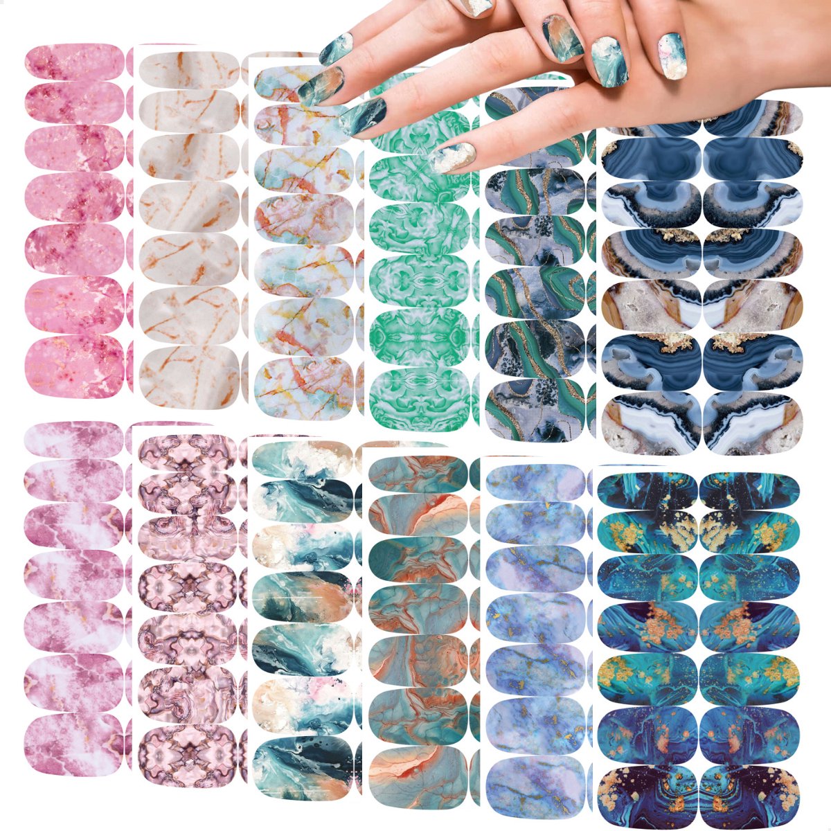 RENALUX - Nail Wraps XXL Set 12 Kleuren - Nailwraps - Nagelstickers - Nail Art - Manicure - Maarliefst 12 Designs