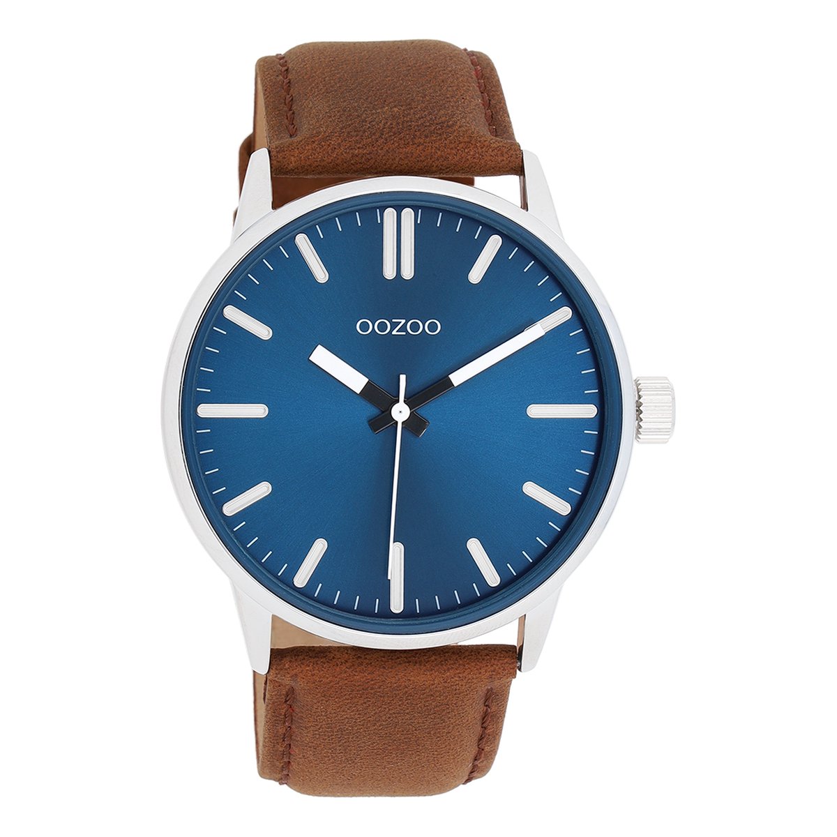 OOZOO Timepieces - Zilverkleurige horloge met bruine leren band - C11400