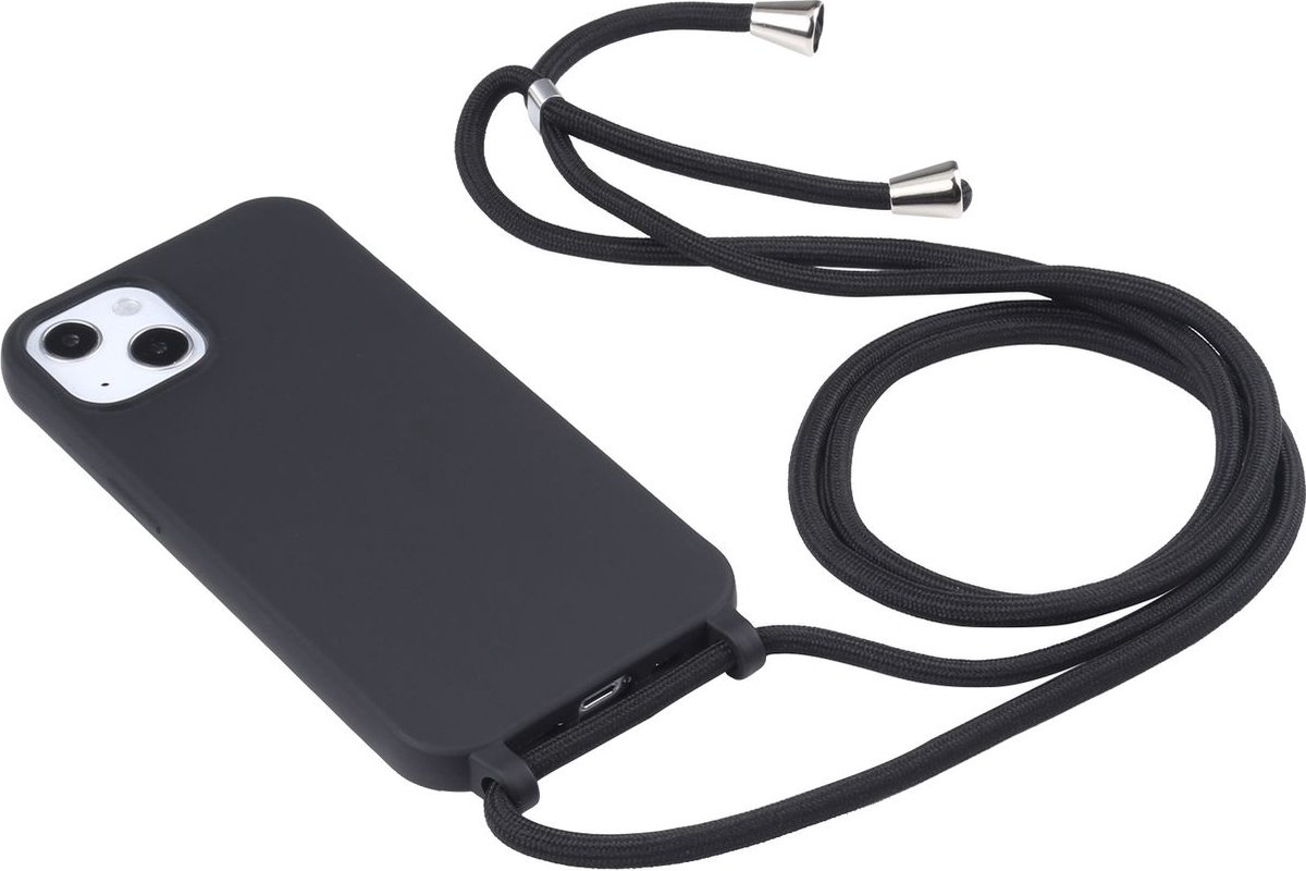Mobigear Telefoonhoesje geschikt voor Apple iPhone 16 Pro Max Siliconen | Mobigear Lanyard Hoesje met koord - Zwart