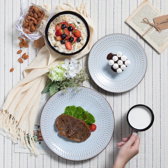 Roroa Luxe Tableware Set - Service de table pour 8 personnes - 32 pièces - Assiettes - Tasses - Soucoupe - Rond - Porcelaine - Services de table - Motif Grijs