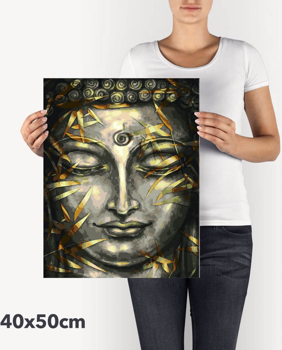Schilderen Op Nummer Volwassenen DIY Paint By Number Metallic Goud Compleet Hobby Pakket op Frame met Vernis - ®Arty Bee - Gouden Boeddha 40x50cm — afbeelding 4