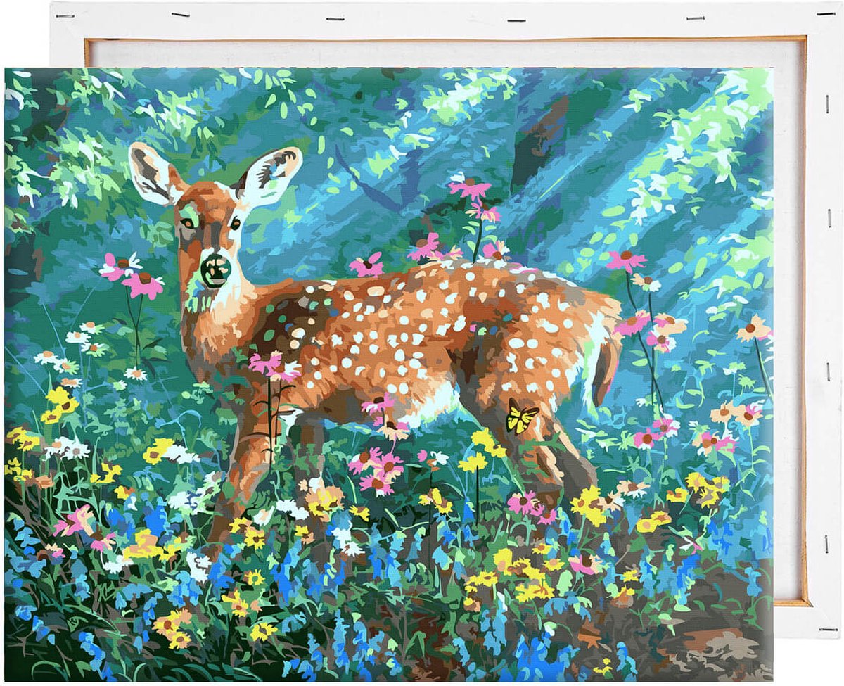 Schilderen Op Nummer Volwassenen DIY Paint By Number Compleet Hobby Pakket op Frame met Vernis - ®Arty Bee - Bambi 50x40cm — afbeelding 9