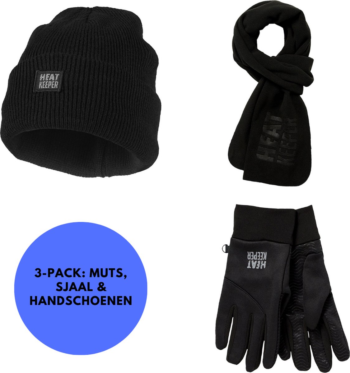 Heatkeeper Thermo set Heren Muts/Handschoenen/Sjaal /M Zwart