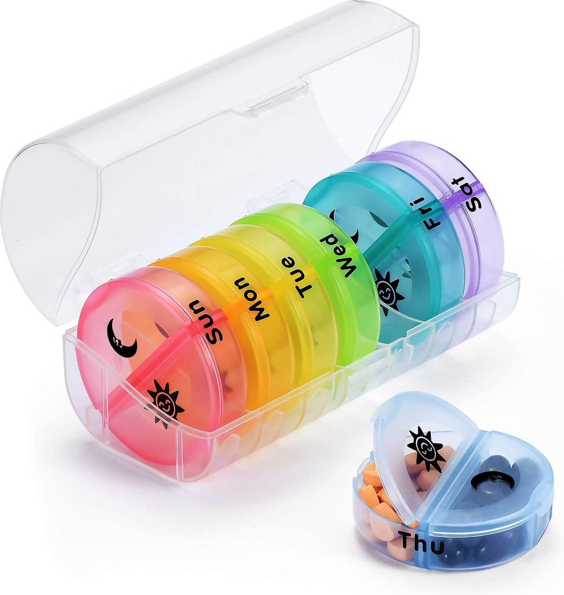 Goedkoopste Pillendoosje - 2 Compartimenten Regenboogkleurig - Kinder Ouderen Pillendoos - Inclusief Meeneemdoosje