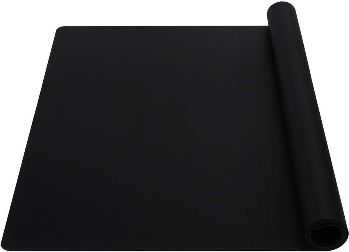 Oprolbare siliconen bakmat groot model 60 x 40 cm kleeft niet deegmat voor fondant gebak pizza zwart