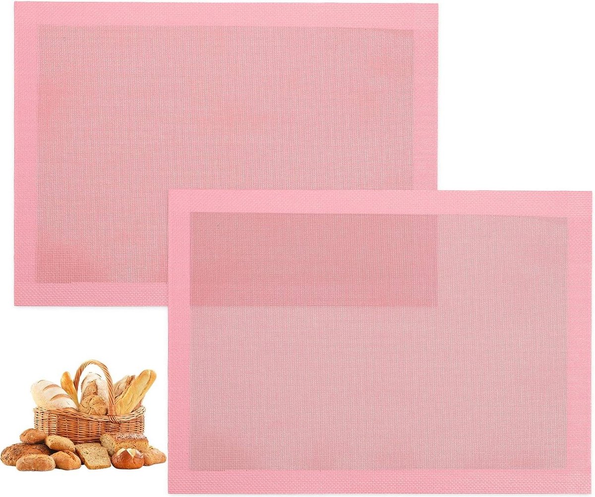 Geperforeerde bakmatten 2 stuks siliconen mat voor halve plaat roze ovenvoeringen voor brood pizza gebak koekje herbruikbaar 11 5 8 x 16 1 2 Sakura Pink