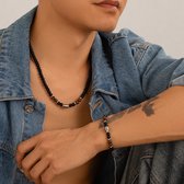 Helin life Kettingen&armband set- ketting heren - Schakelketting&armband heren-Kralen kettingen set -Cadeau voor Man -Roestvrij staal&zwarte tijgersteen-Handgeweven- 59cm&22.5cm-Geschenkdoos en wenskaart-Mannen Cadeautjes