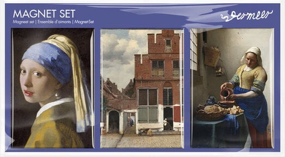 Magneet set van 3 - Johannes Vermeer Straat Meisje Melkmeid - Koelkastmagneet - MuseumEditions