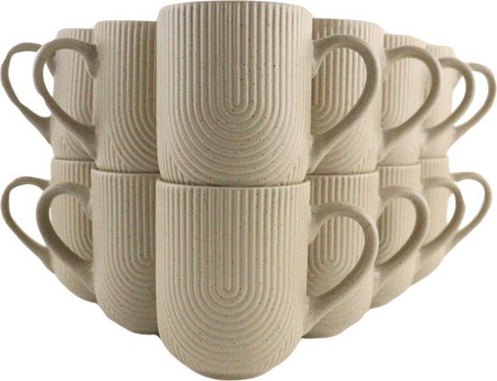 Tasses à café OTIX - Avec oreille - Set de 12 - Sachets de café - Tasse à Cappuccino - Tasse à thé - 300ML - Faïence - TECK