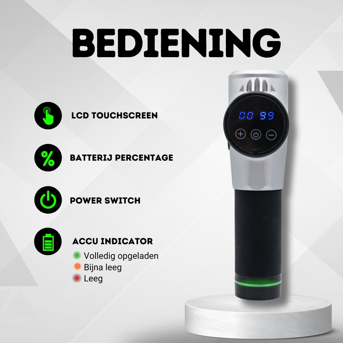 Afbeelding 3 van VAKANTIEDEAL- FORFIT Massage Gun - Metallic Silver – 30 Standen en 6 Opzetstukken – Draadloos en stil – Professioneel Massage apparaat- Massage Pistool