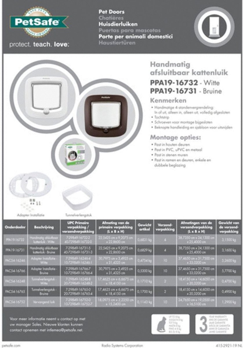 PETSAFE - Kattenluik Tot 7 Kg Handmatig Wit thumbnail 3