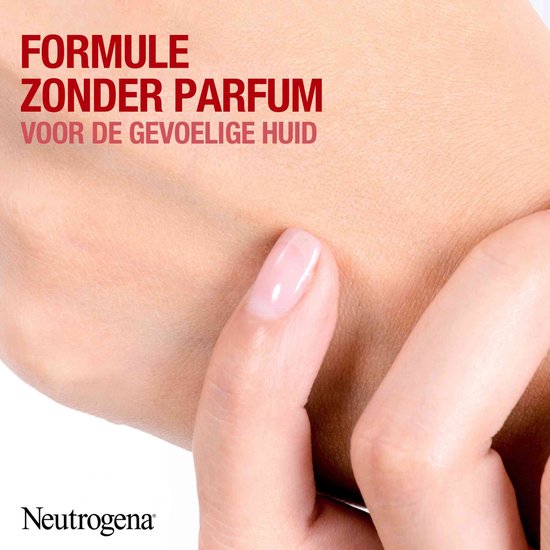 Close-up van een hand met een verzorgde nagel. De tekst 'Formule zonder parfum voor de gevoelige huid' staat ernaast.
