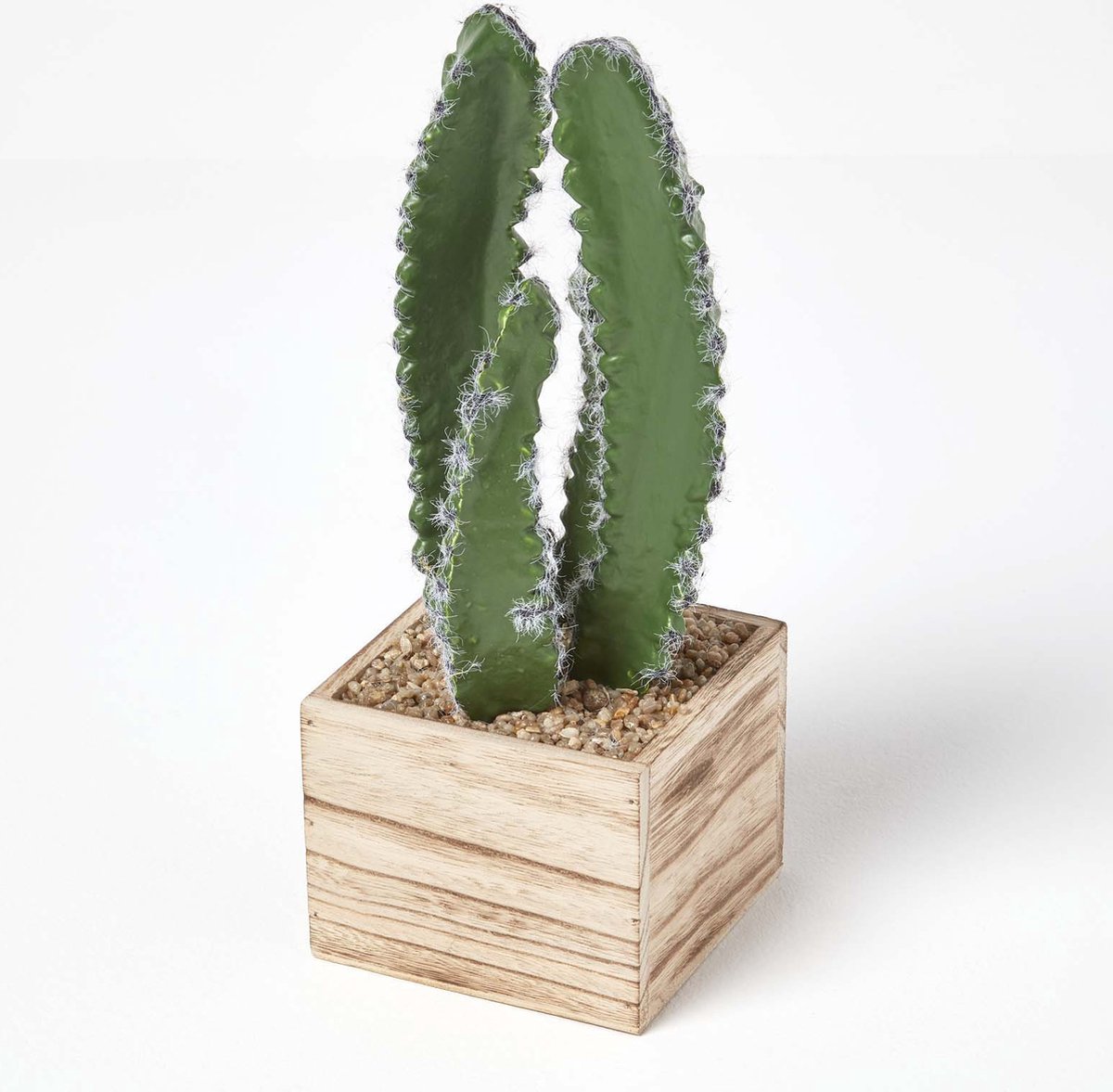 Homescapes Kunstmatige zuilvormige cactus in MDF houten pot, 33 cm hoog Groen