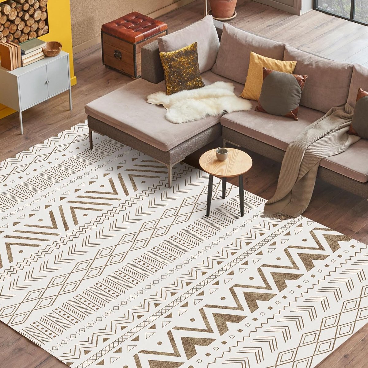 Goodivery ® Modern en Robuust Vloerkleed voor Binnen en Buiten, Boho Geometrische Stijl, Beige, 160 x 230 cm