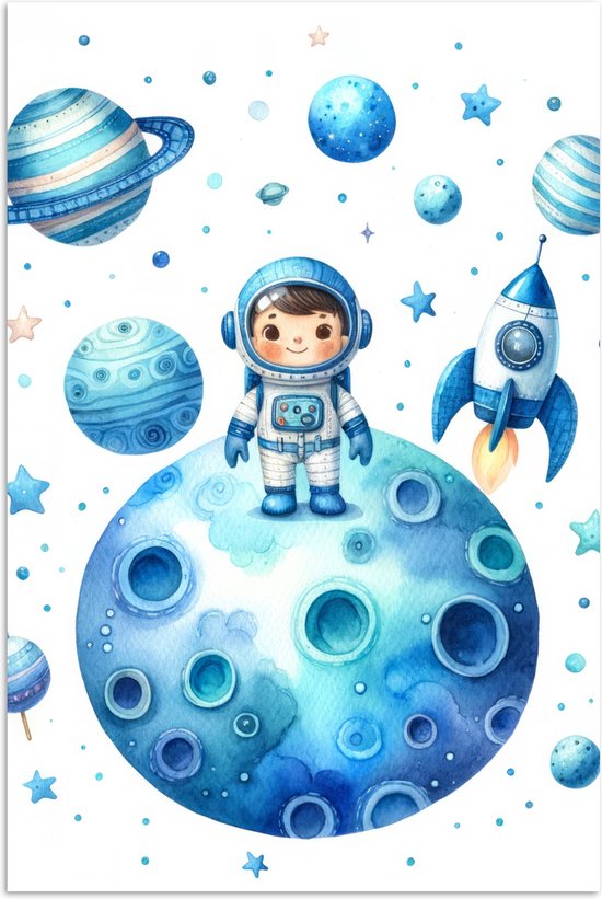 Poster 120x180 cm - Ruimte - Blauw - Astronaut - Sterren - Planeten - Posters - Kamer decoratie accessoires - Wanddecoratie kinderkamer - Muurdecoratie babykamer