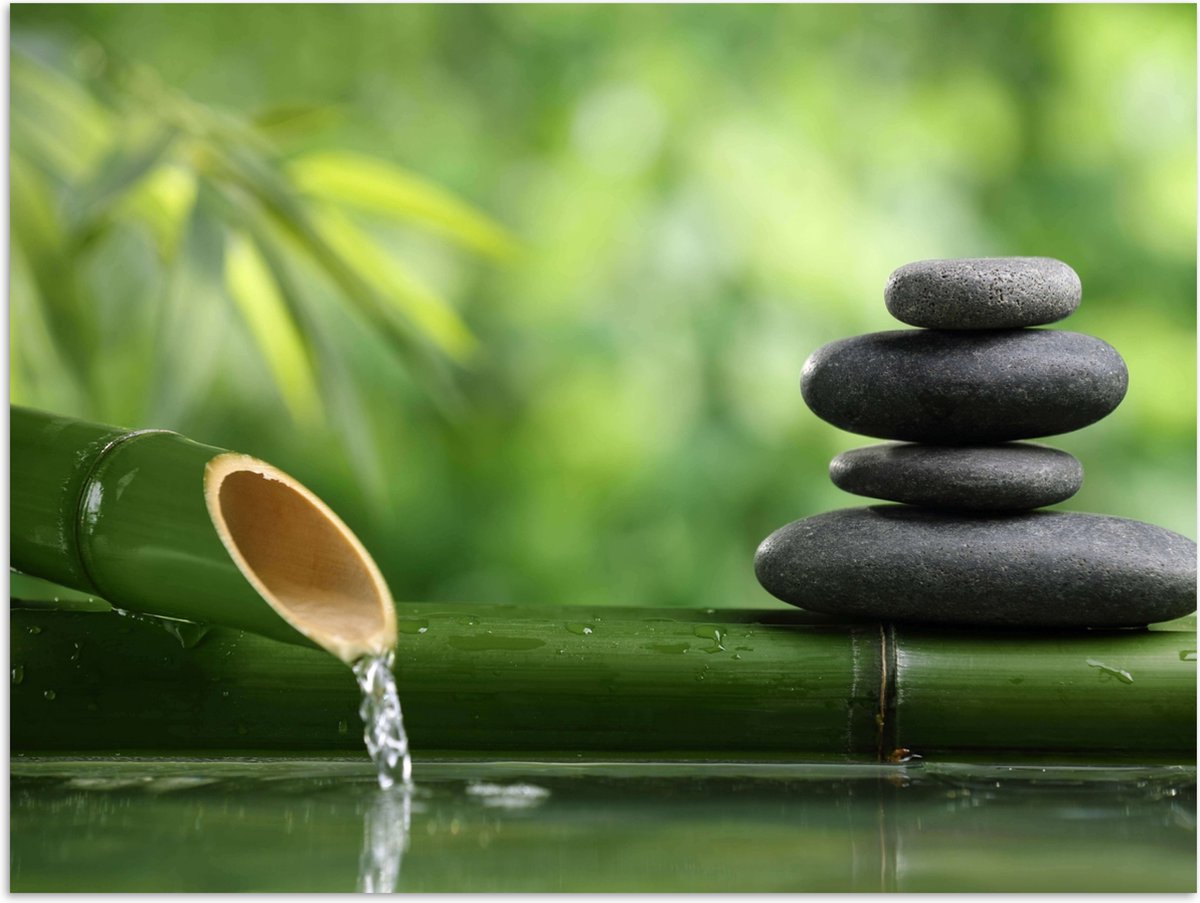 Poster 40x30 cm - Zen - Stenen - Groen - Natuur - Bamboe - Posters - Wanddecoratie badkame
