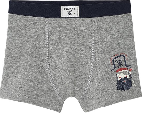Grijze boxers met een piratenhoofd met baard en anker, en de tekst "PIRATE D'EAU DOUCE".