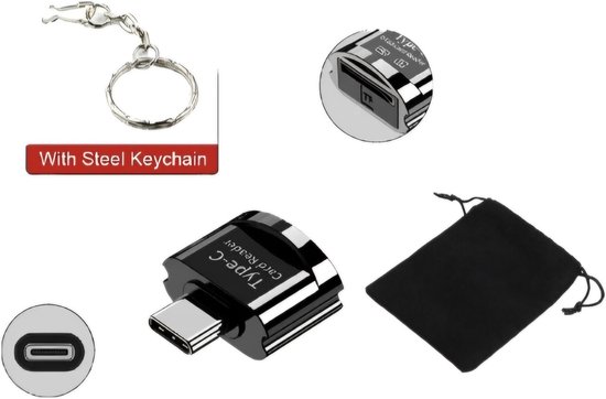 Foto: Micro sd card reader usb c met sleutelhanger en hoesje micro sd kaart type c zwart sd kaart lezer usb c hub usb c 3 1
