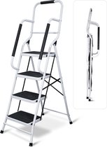 Trapladder, 3 treden, opvouwbaar, antislip, klein, licht en