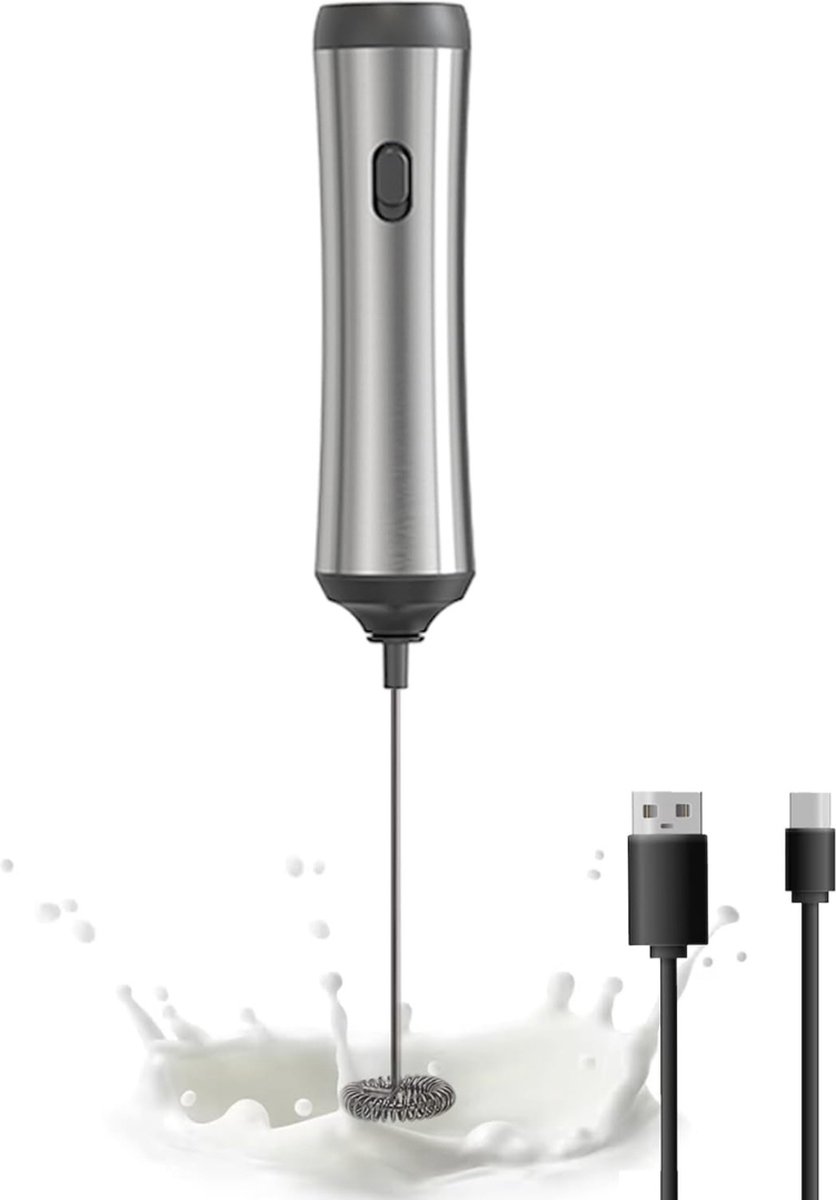 Elektrische Melkopschuimer Eienklopper Staaf USB Oplaadbaar Stille werking Zilver