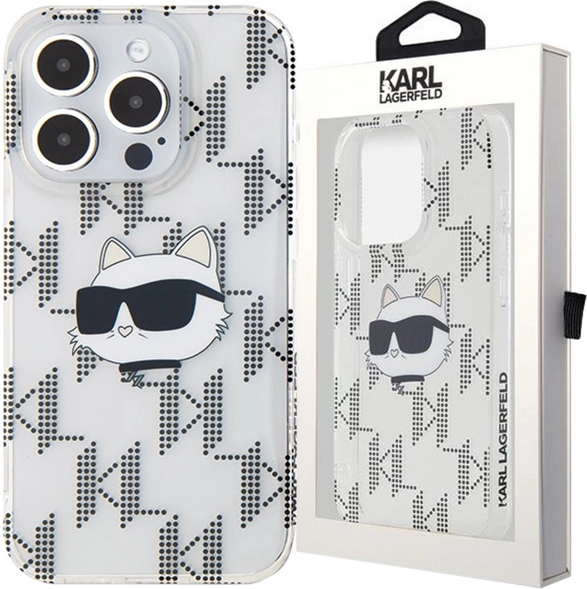 Karl - Lagerfeld - IML Choupette Head & Monogram hoesje voor iPhone - 15 - Pro - transparant