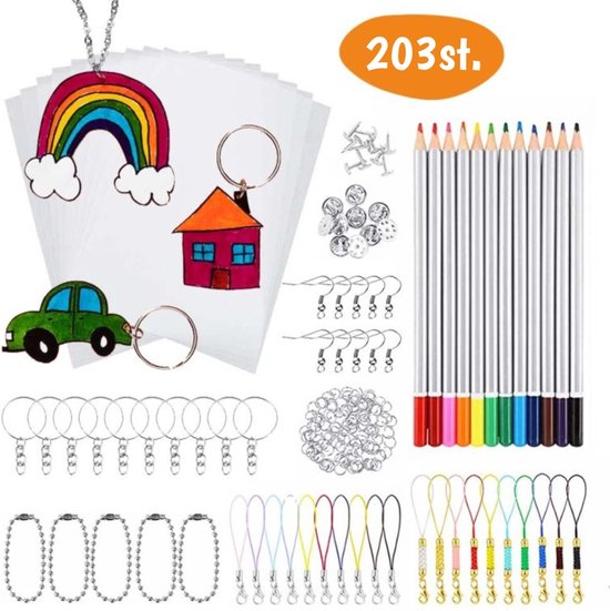 Krimpfolie - 203 Stuks - Krimpie Dinkie - Sleutelhangers Maken - Kleurpotloden - Knutselen - Sieraden Maken