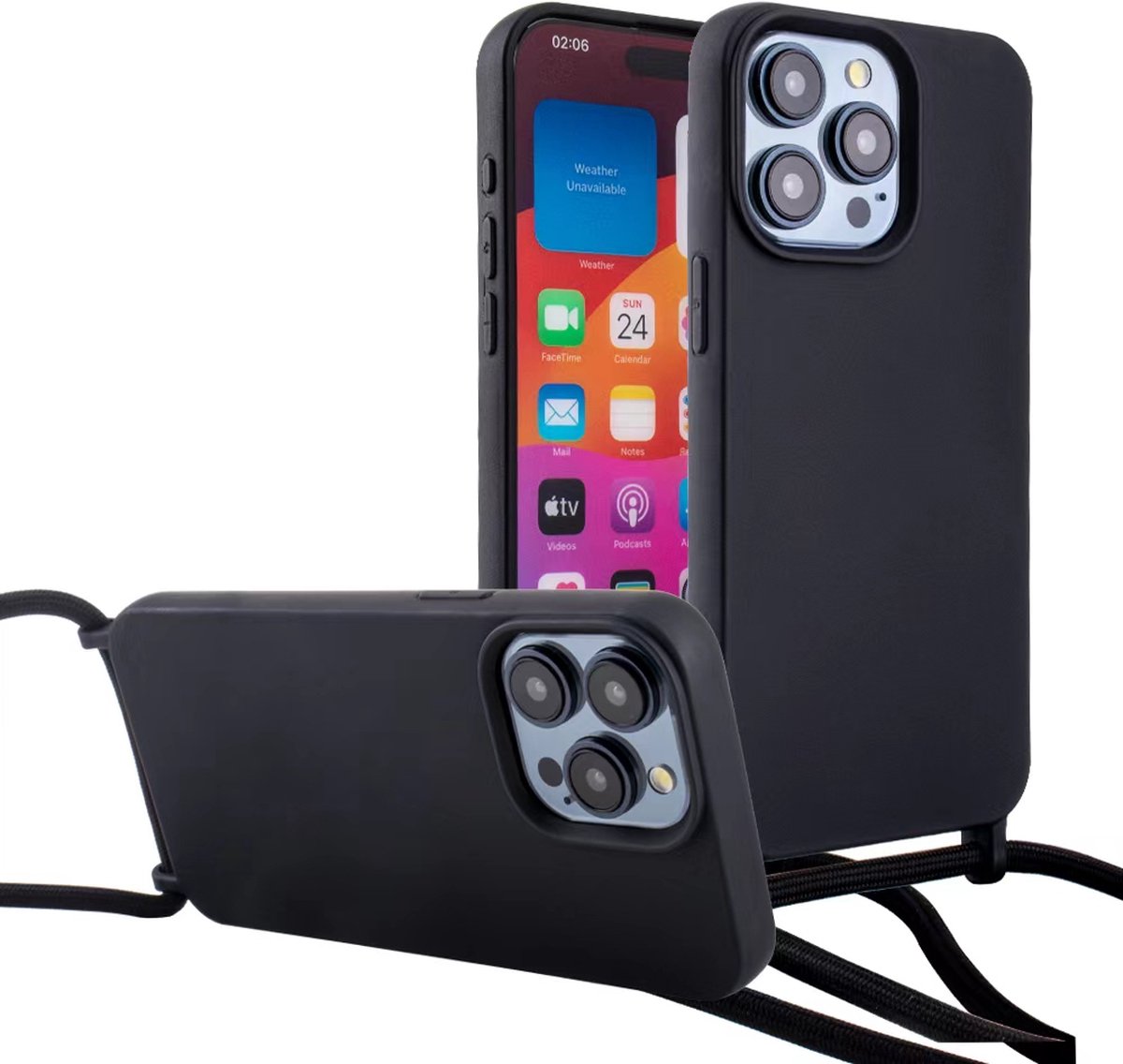 Case with cord - Suitable for iPhone 13 Pro Max Silicone case with cord - Back cover with cord - Cord Case - Black