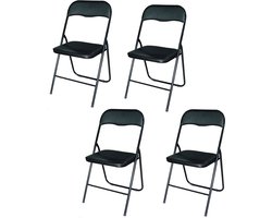 foto van BRASQ Set van 4 Klapstoelen Zwart - Opvouwbare stoelen 43x38x78 cm - PVC - Eettafelstoelen