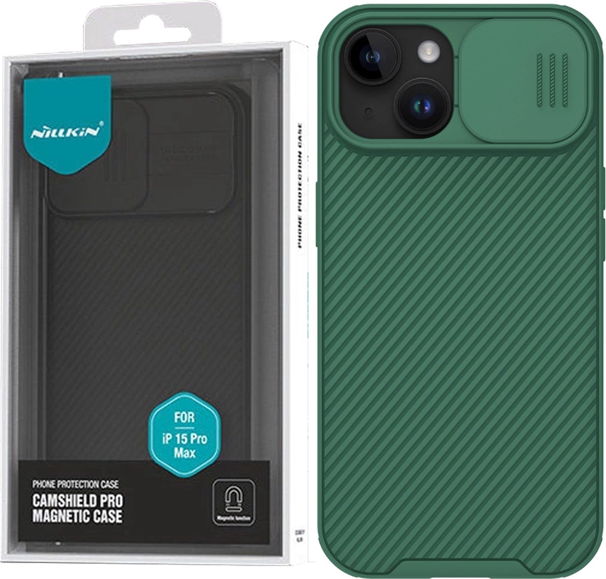 Nillkin - CamShield - Pro Magnetisch Hoesje voor iPhone - 15 - Plus - met - Camerabeschermer - Groen