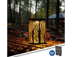 RexTech Solar tuinverlichting lantaarn Ember - Voordeelset van 4 stuks - Tafellamp en hanglamp - Sfeerverlichting - Warm wit licht - Metaal