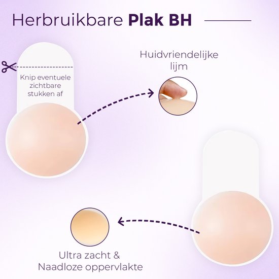 Herbruikbare plak-bh: knip eventueel zichtbare stukken af. Huidvriendelijke lijm, ultra zacht & naadloos.