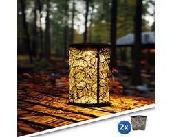 RexTech Solar tuinverlichting lantaarn Eron - Voordeelset van 2 stuks - Tafellamp en hanglamp - Warm wit licht - Bijzonder lichteffect - Metaal