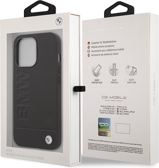 Coque arrière pour iPhone 14 Pro Max - BMW - Zwart uni - Cuir