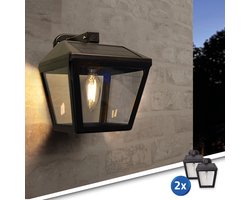 RexTech Solar wandlamp buiten 'Noah' - Voordeelset van 2 - Buitenlamp met LED filament lamp - Tuinverlichting op zonne-energie geschikt voor de schutting - Zwart
