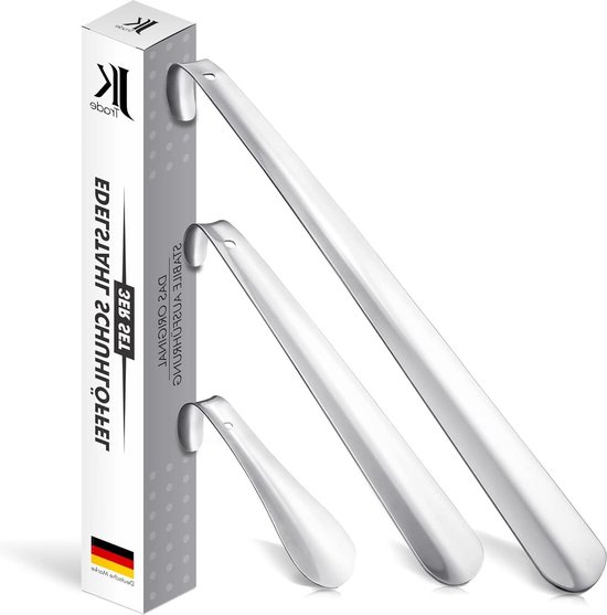 JK Trade® 62 cm Stabiele roestvrij stalen schoenlepel | 2 mm gepolijst metalen schoenlepel voor staand gebruik | Snel & eenvoudig | Geoptimaliseerde lengte & breedte | Schoenhoorn | Zakelijk