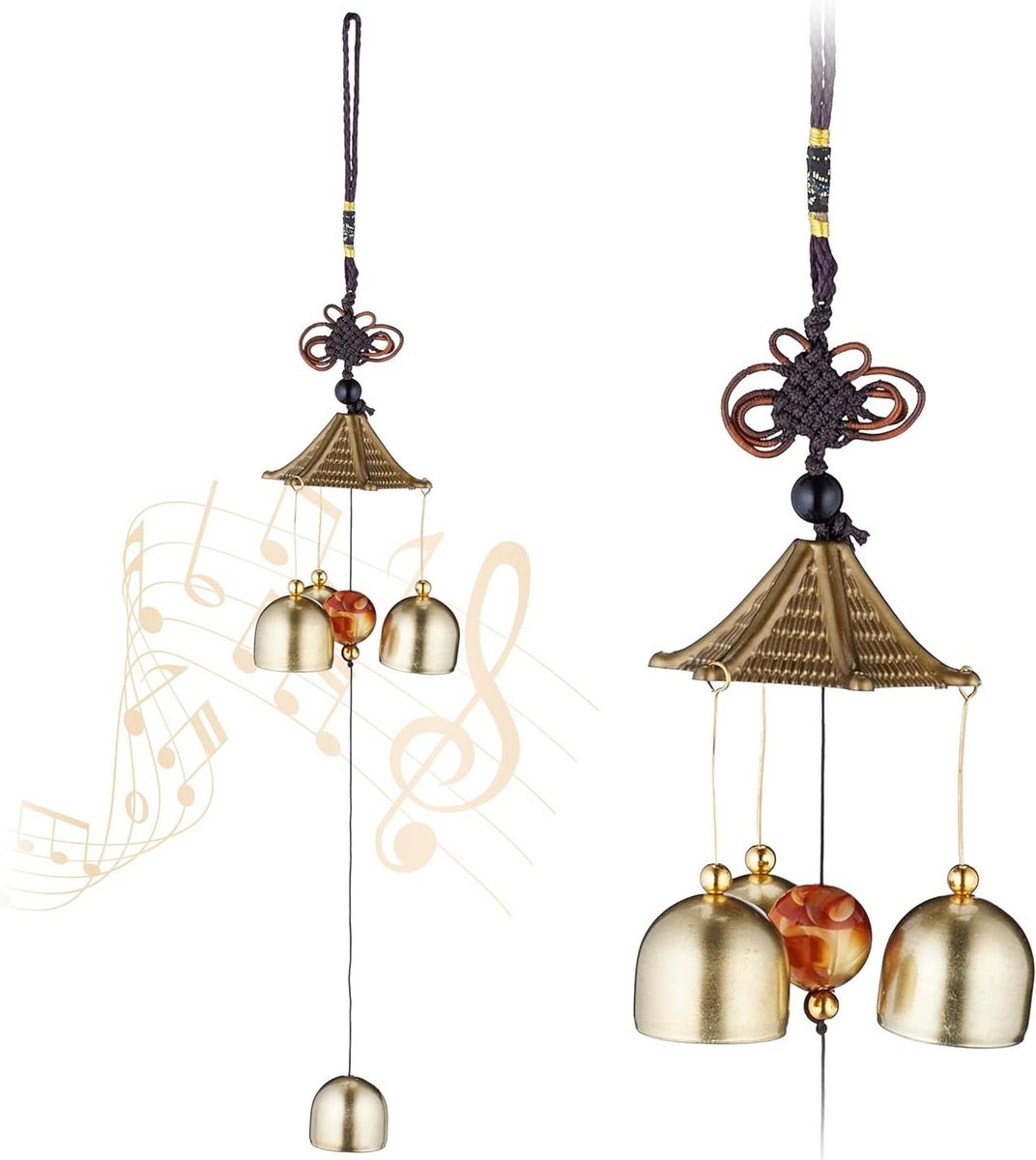 Set van 2 metalen windorgels hangende windgong voor binnen en buiten tuindecoratie feng shui goud zwart